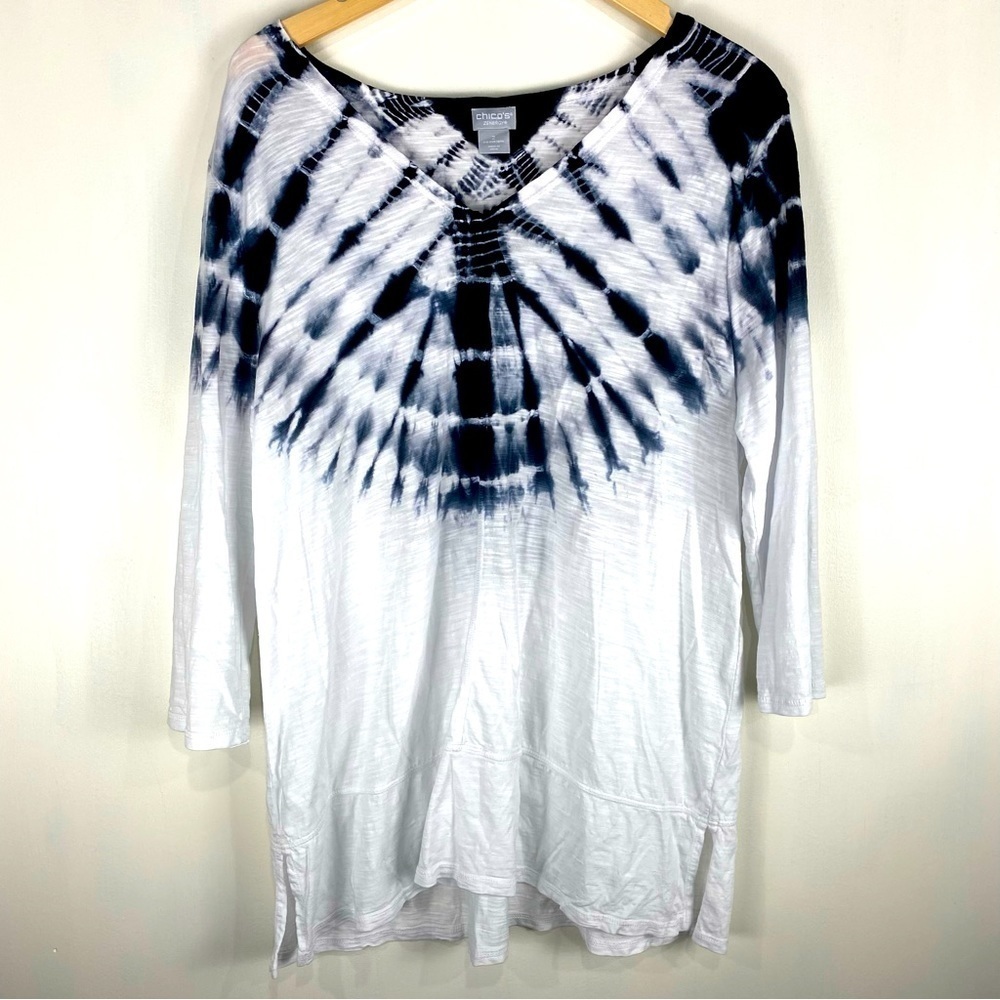 Chico's Zenergy BOHO Tie Dye Flowy Longline Tunic Shirt Top Blouse 2 (12-14)